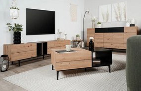 Široká TV skrinka Nola, dub artisan/čierna