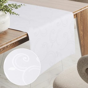 Biante Teflónový behúň na stôl TF-100 Biele ornamenty s lístkami 20x180 cm