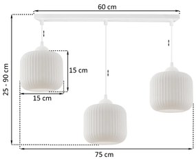 Závesné svietidlo Riffle, 3x biele sklenené tienidlo, w