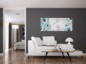 Obraz - 3D modré kvety (120x50 cm)