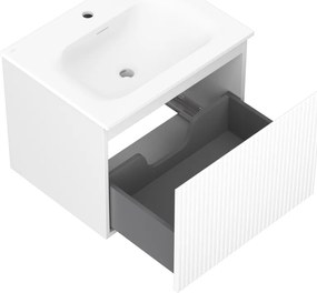 Mexen Rivel, kúpeľňová skrinka 60 cm s umývadlom Vela, 1 zásuvka, drážkovaná, biela matná, 91A20-06047-1-BF01-W23M01