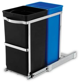 Vstavaný kôš na triedený odpad 20 + 15 l, lesklá oceľ/plastové vedro, čierna