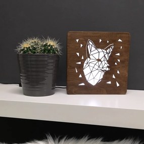 AMADEA Drevená lampička s motívom líščej hlavy, veľkosť 20 cm, s LED osvetlením s trafom na 12V