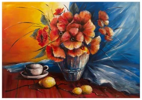 Gario Ručne maľovaný obraz Váza s vlčím makom na stole Rozmery: 120 x 80 cm