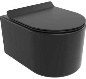 Mexen Sofia, závesná WC misa 490x360x355 mm, Rimless Tornádo + WC sedadlo z duroplastu, čierna matná, 30540185T
