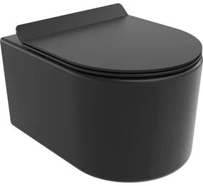 Mexen Sofia, závesná WC misa 490x360x355 mm, Rimless Tornádo + WC sedadlo z duroplastu, čierna matná, 30540185T
