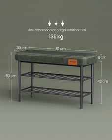 EKHO Lavička s policami na topánky, čalúnené sedadlo, botník, zelená