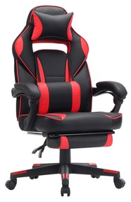 Ergonomická stolička, kancelárska stolička s opierkou nôh, čierna, červená