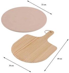 Doska na krájanie pizze Duo, keramický kameň + drevo, (FI) 33 cm + 49x36 cm
