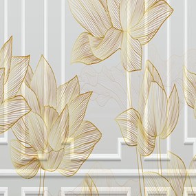 Ozdobný paraván Zlatý lotosový květ - 180x170 cm, päťdielny, obojstranný paraván 360°