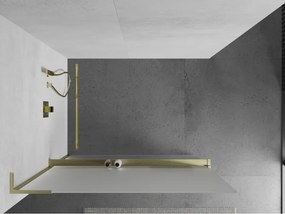 Mexen Kioto+ L, sprchová zástena Walk-In s poličkou a vešiakom 80 x 200 cm, 8mm sklo námraza, zlatý matný profil, 800-080-123-55-30