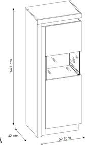 Nízka vitrína Lyon, biely lesk, s osvetlením, pravá