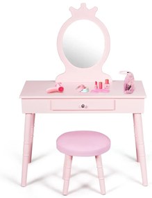 Detský toaletný stolík so zrkadlom + taburetka | ružový