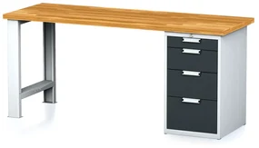 Alfa 3 Dielenský pracovný stôl MECHANIC I, pevná noha + dielenský box na náradie, 4 zásuvky, 2000 x 685 x 880 mm, antracitové dvere