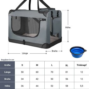 Skladací prepravný box pre psov, sivý, s posteľou, veľkosť S