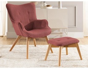 Červené menčestrové kreslo s podnožkou Niko – Ropez
