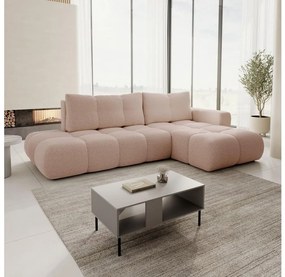 Rozkladacia rohová čalúnená sedacia súprava s úložným priestorom do L ALMADA pravá ružová