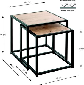Sada stolíkov Lucca, čierne/dub artisan
