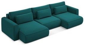 Tyrkysovomodrá zamatová rozkladacia/s úložným priestorom rohová pohovka (do tvaru "U") Kapua – Makamii