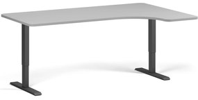 Rohový výškovo nastaviteľný stôl, 180x120 cm, 1 motor, L/P, čierna podnož, sivá