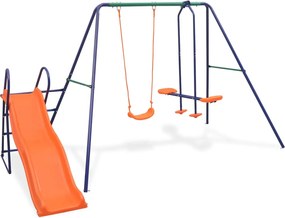vidaXL Súprava hojdačiek s 3 sedadlami a šmýkačkou, oranžová