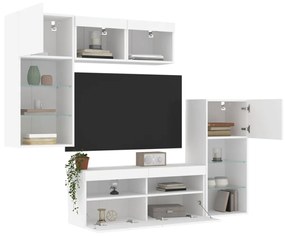 5-dielne TV nástenné skrinky s LED biele kompozitné drevo 3216725