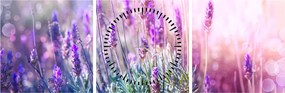 Obraz - Levanduľa vo trblietania slnka (s hodinami) (90x30 cm)