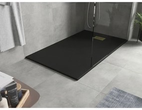 Mexen Hugo, obdĺžniková sprchová vanička SMC 140 x 80 cm, čierna, zlatá krytka, 42708014-G