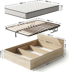 Dvoulůžková postel Trento 140x200 se zvedacím roštem a matrací dub Sonoma