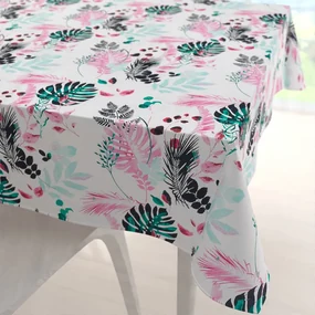 Biante Bavlnený štvorcový obrus Sandra SA-413 Ružové a zelené tropické listy na bielom 140x140 cm