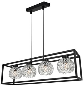 Závesné svietidlo Crystal Cage, 4x strieborné krištáľové tienidlo v kovovom ráme