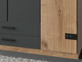 Šatníková skriňa so zásuvkami Cork, 180 cm, doskový dub/grafit