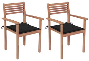 Záhradné stoličky 2 ks čierne podložky teakový masív 3062269