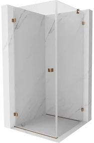 Mexen Lunar-B, výklopný sprchový kút ľavý 80 x 80 cm, 8mm číre sklo, profil ružové zlato, 832-080-080-60-00-L