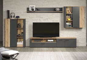 Závesná vitrína na stenu Esteban, antracit/dub evoke