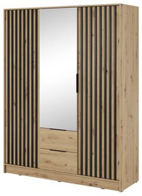 Šatní skříň Nelly 155 cm se zrcadlem dub artisan/černá