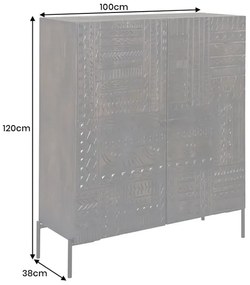 Vysoká komoda TRIBAL 120cm 3D antický vzhľad mangové drevo tmavohnedá