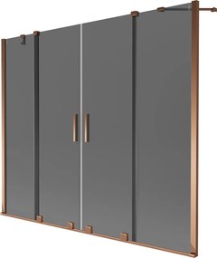 Mexen Velar Duo, 2-krídlová posuvná vaňová zástena 170 x 150 cm, 8mm šedé sklo, ružové zlato, 896-170-000-42-60
