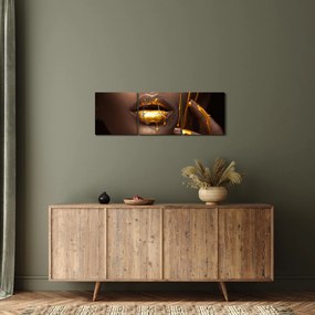 Obraz - Žena so zlatými perami (s hodinami) (90x30 cm)