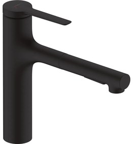 HANSGROHE Zesis M33 páková drezová batéria s vyťažiteľnou sprškou s prepínaním, 2jet, sBox lite, výška výtoku 163 mm, matná čierna, 74804670