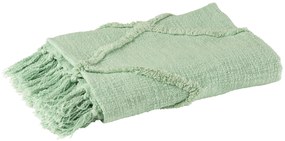 Dekoračná svetlozelená bavlnená deka so strapcami po dvoch stranách deky 130 x 170 x 1 cm JOLIPA 39209