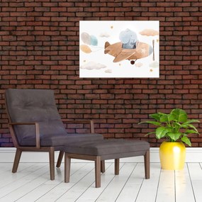Obraz - Akvarelový slon v lietadle (70x50 cm)