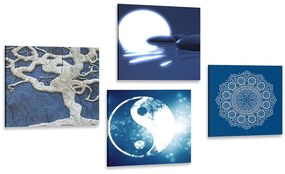 Set obrazov Feng Shui v modrom prevedení - 4x 60x60