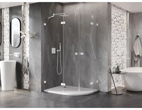 Mexen Lunar, polkruhový sprchový kút naklápací doľava 100 x 70 cm, 8mm číre sklo, biely profil, 833-100L-070P-20-00