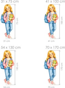 Blondínka v školskom veku textilní prelepiteľné nálepky na stenu hárok 31 x 75 cm