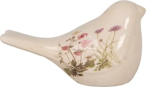 Béžová keramická dekorácia vtáčik s lúčnymi kvetmi Flowers of Love S - 16*7*9 cm