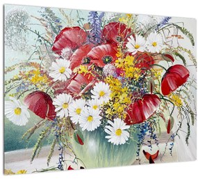 Sklenený obraz vázy s divokými kvetmi (70x50 cm)