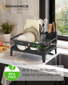 Sušička riadu, otočná o 360° a s výsuvným odtokom, čierna