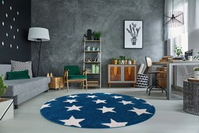 Okrúhly koberec SKETCH - FA68 Marocká ďatelina,Mreža, modro biela - hviezdy Veľkosť: kruh 140 cm