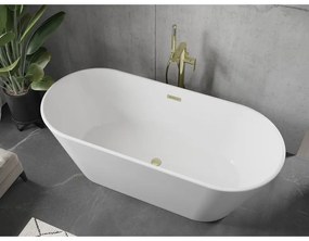 Mexen Flavia, voľne stojaca vaňa 160 x 75 cm, biela, zlatý matný prepad, 54031608000-55